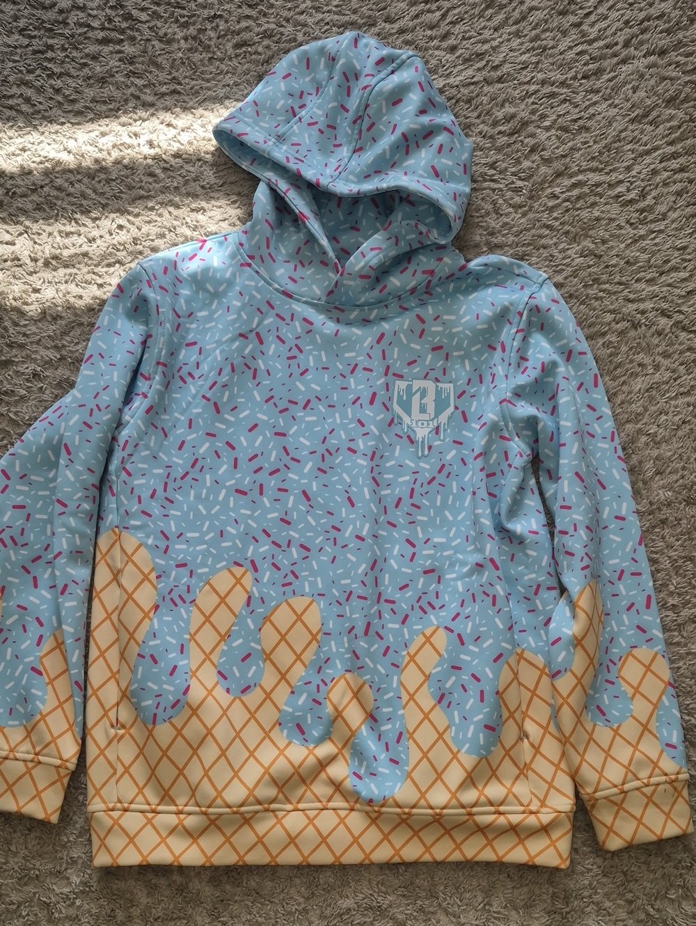 Baseball Lifestyle 101 Kids Blue Ice Cream Waffle Hoodie